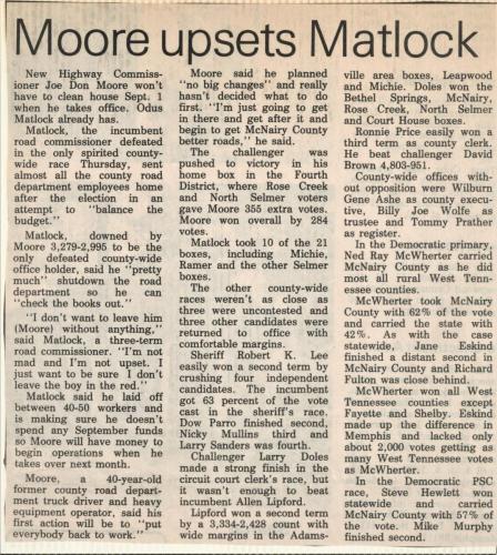 Matlock vs Moore Upset for Road Commisioner