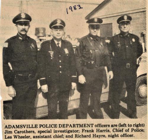 Adamsville Police Dept Jim Carothers Spec Investigator Frank Harris Chief Les Wheeler Asst Chief and Richard Hayre Night Officer