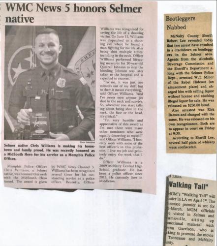 Chris Williams Memphis Police Officer and Selmer Native