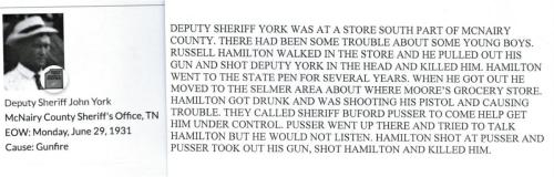 Deputy Sheriff John York Murdered by Russ Hamilton 1931
