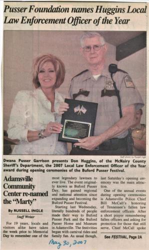 Dwanna Pusser with Don Huggins Law Enforcement Officer of the Year 2007