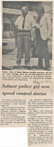 Selmer Police Winfred Browder with TN Safety Planner Dickey Lassiter with New Radar Gun