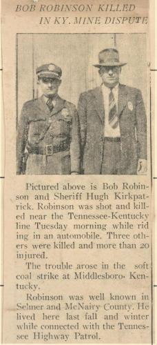 Sgt Bob Robinson Murdered at Tazewell Coal Strike with Hugh Kirkpatrick